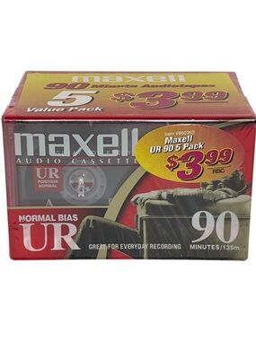New Maxell Audio Cassettes UR 90 Minutes 5 Pack Normal Bias Everyday Recording